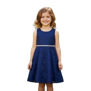 American Princess Girls Size 5 Navy Blue Lace Special Occasion Dress
